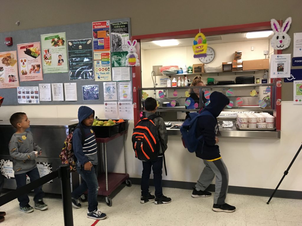 Students in line for breakfast at Maryland Elementary