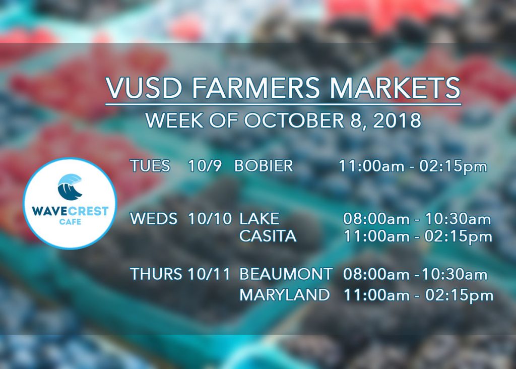 Farmers market calendar for 10/8/18
