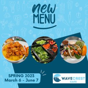 New WaveCrest Cafe menu items like Buffalo Chicken Mac & Cheese, fish tacos, and seasonal salads