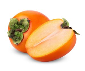 Persimmon cut in half to show fruit inside