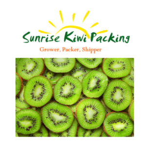 Sunrise Kiwi logo and picture of kiwi fruit slices 