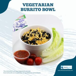 Vegetarian burrito bowl with fresh fruits and veggies